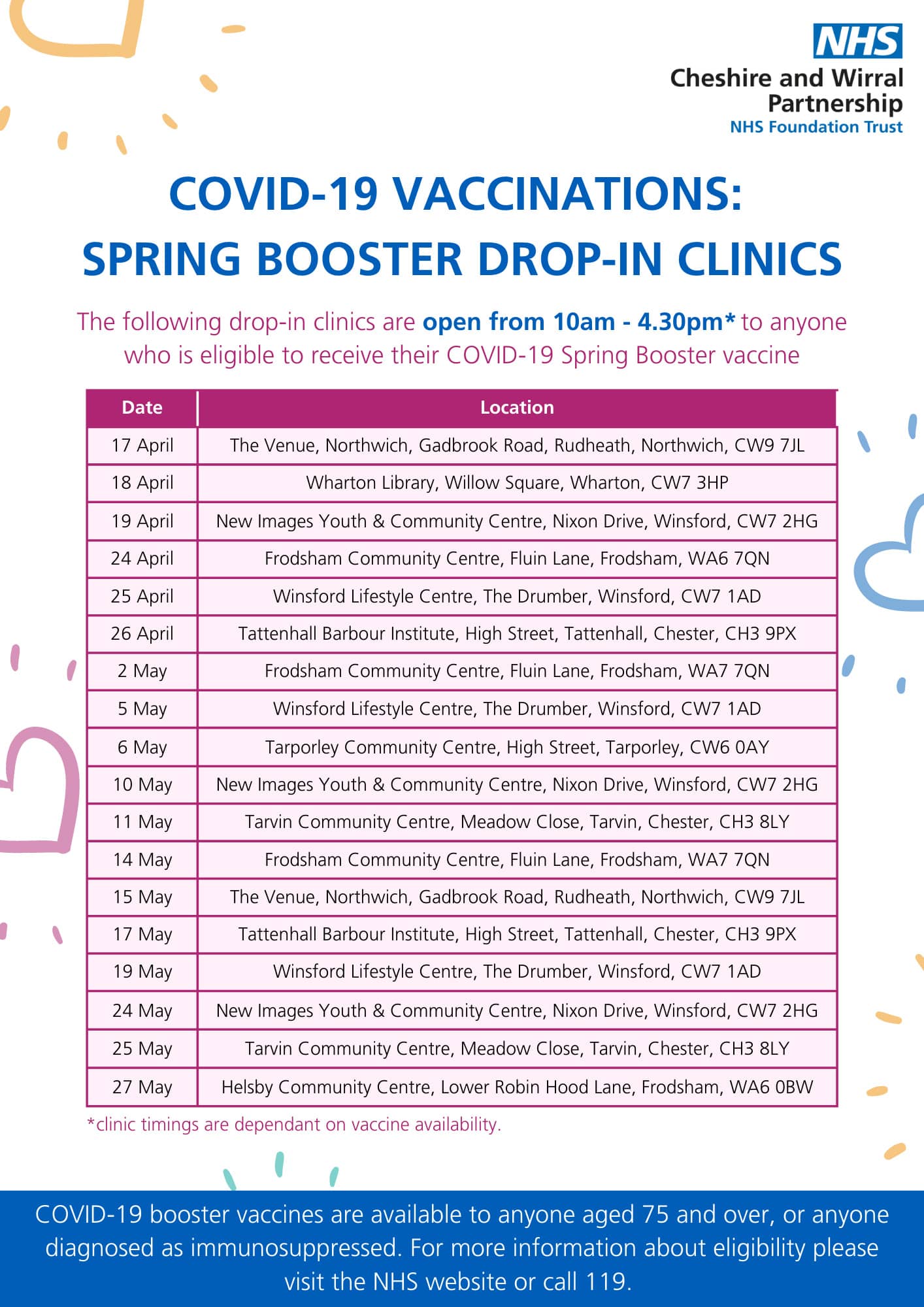 COVID19 Spring Booster programme Tarvin Community Centre
